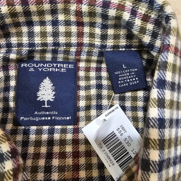 NWT Men's Roundtree & Yorke Portuguese Flannel Check Button Down Shirt Size L - Picture 4 of 6